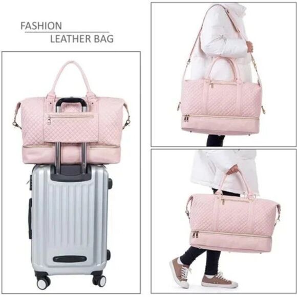 New Large Overnight Travel Duffle Tote Bags, Pink - Picture 6 of 8